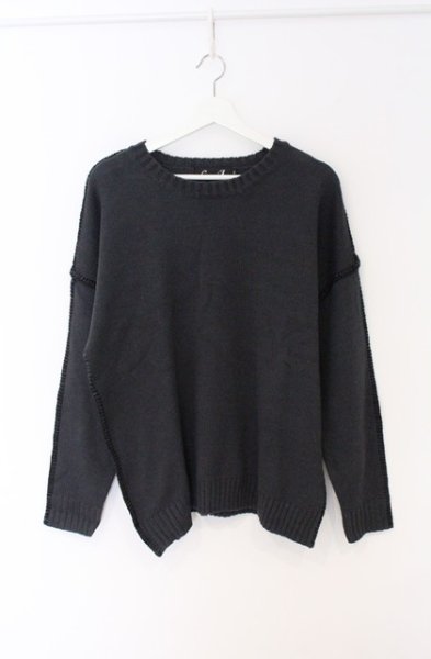 画像1: CavariA / ステッチクルーネックニットソー 44 チャコール O-26-04-08-017-Ca-to-YM-OS (1)