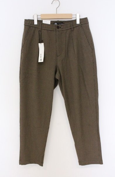 画像1: ZARA / クロップドハウンズトゥースパンツ EU L キャメル O-26-04-08-022-ZA-pa-YM-OS (1)