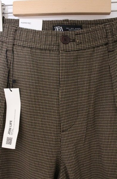 画像2: ZARA / クロップドハウンズトゥースパンツ EU L キャメル O-26-04-08-022-ZA-pa-YM-OS (2)