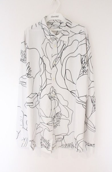 画像1: ZARA / レギュラーフィットストレッチ総柄シャツ EU　XL ホワイト O-26-04-11-013-ZA-sh-YM-OS (1)