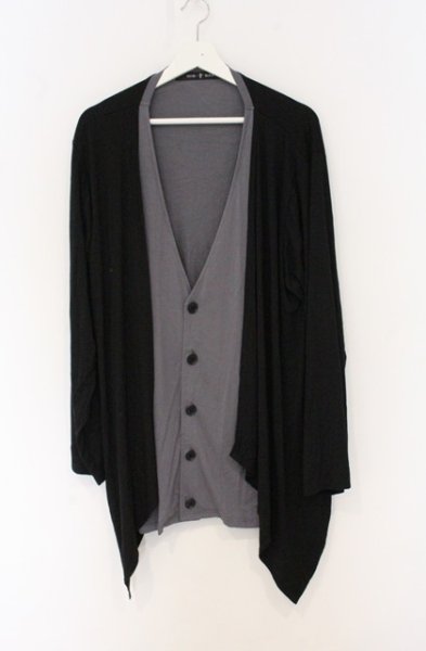 画像1: NO ID. BLACK / レイヤードドレープカーディガン ONE ブラックｘグレー O-26-04-20-012-NO-to-YM-OS (1)