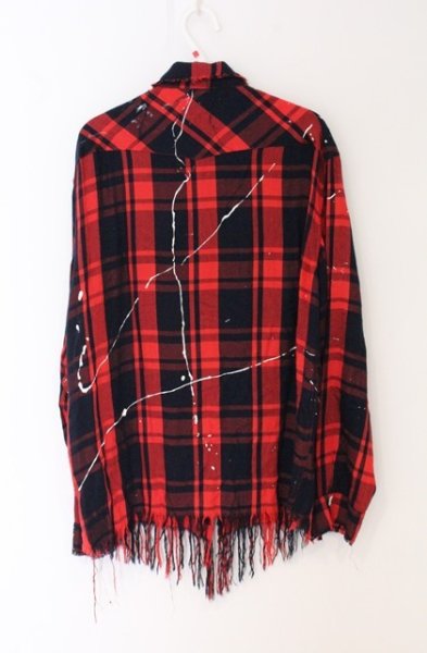 画像2: JURY BLACK / ペインティングチェックカットオフフリンジシャツ S レッド O-26-04-20-014-JU-sh-YM-OS (2)