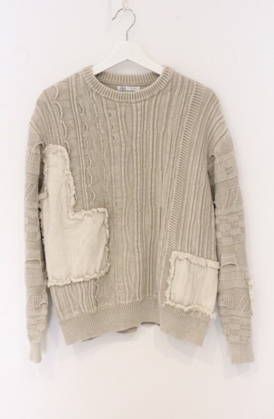 画像1: ZARA / オーバーリペアケーブル編みクルーネックプルオーバー EU M ライトベージュ O-26-04-20-018-ZA-to-YM-OS (1)