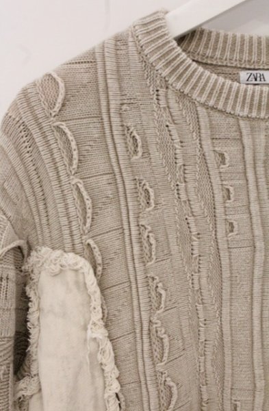 画像2: ZARA / オーバーリペアケーブル編みクルーネックプルオーバー EU M ライトベージュ O-26-04-20-018-ZA-to-YM-OS (2)