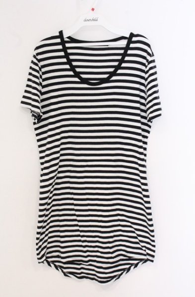 画像1: NO ID. BLACK / コットンボーダーラウンドロングTシャツ 1 ブラックｘホワイト O-26-05-02-011-NO-ts-YM-OS (1)