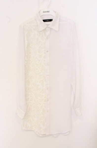 画像1: CIVARIZE / シフォンレース切り替えロングシャツ 44 ブラック O-26-05-17-009-CI-sh-YM-OS (1)
