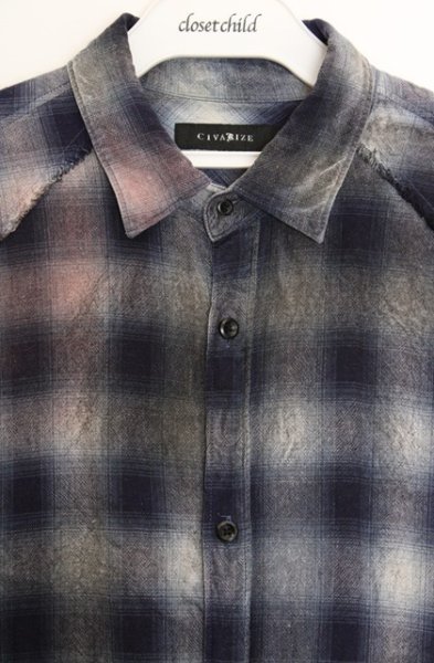 画像2: CIVARIZE / Graffiti加工ロングチェックシャツ 44 ブルー O-26-06-16-030-CI-sh-YM-OS (2)