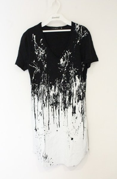 画像1: CIVARIZE / Drunk サイドZIP総柄VネックTシャツ 46 ブラックｘホワイト O-26-06-25-006-CI-ts-YM-OS (1)