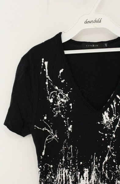 画像2: CIVARIZE / Drunk サイドZIP総柄VネックTシャツ 46 ブラックｘホワイト O-26-06-25-006-CI-ts-YM-OS (2)