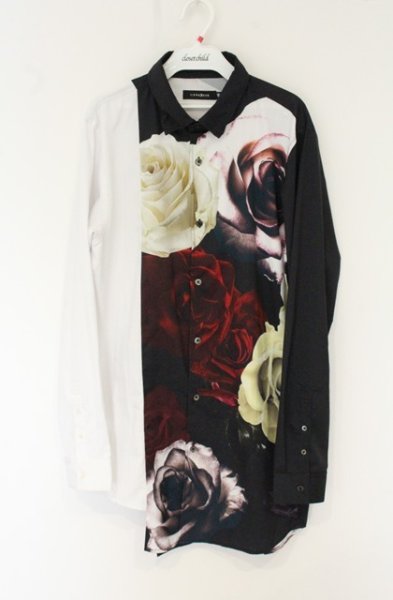 画像1: CIVARIZE / フラワープリント切り替えバイカラーシャツ 46 ブラックｘホワイト O-26-06-25-008-CI-sh-YM-OS (1)
