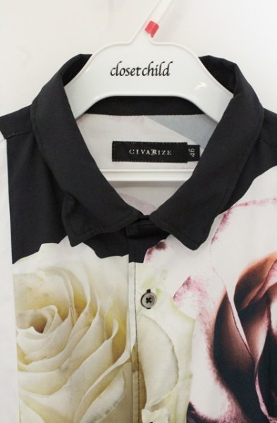 画像2: CIVARIZE / フラワープリント切り替えバイカラーシャツ 46 ブラックｘホワイト O-26-06-25-008-CI-sh-YM-OS (2)