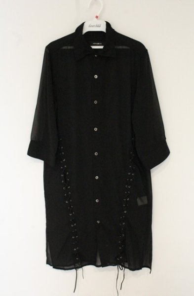 画像1: CIVARIZE / レースアップシフォン五分袖ロングシャツ 44 ブラック O-26-06-25-009-CI-sh-YM-OS (1)