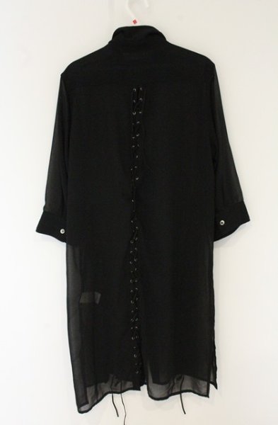 画像4: CIVARIZE / レースアップシフォン五分袖ロングシャツ 44 ブラック O-26-06-25-009-CI-sh-YM-OS (4)