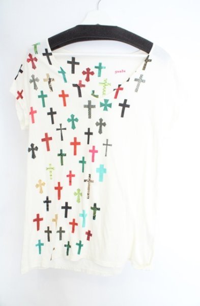 画像1: gunda / CROSS Tシャツ  アイボリー O-26-08-13-013-gu-ts-YM-OS (1)