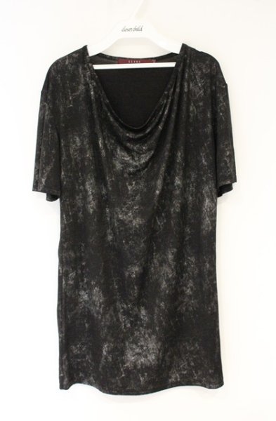 画像1: SEANA / グリッター総柄ドレープネックTシャツ L シルバーｘブラック O-26-09-02-025-SE-ts-YM-OS (1)