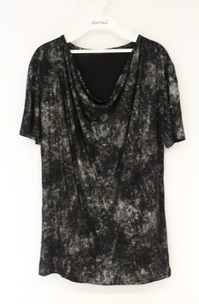 画像1: SEANA / グリッター総柄ドレープネックTシャツ L シルバーｘブラック O-26-09-02-018-SE-ts-YM-OS (1)