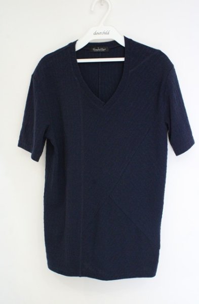 画像1: TORNADO MART / パッチワークエンボスVネックTシャツ  ネイビー O-26-09-21-013-TO-ts-YM-OS (1)