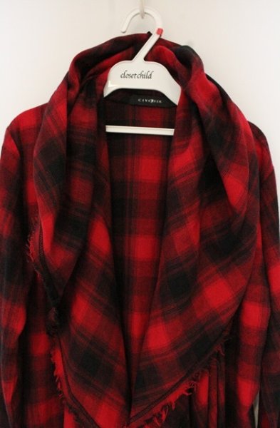 画像2: CIVARIZE / Volcano フード付きロングチェックガウンカーディガン 44 レッド O-26-10-14-028-CI-to-YM-OS (2)