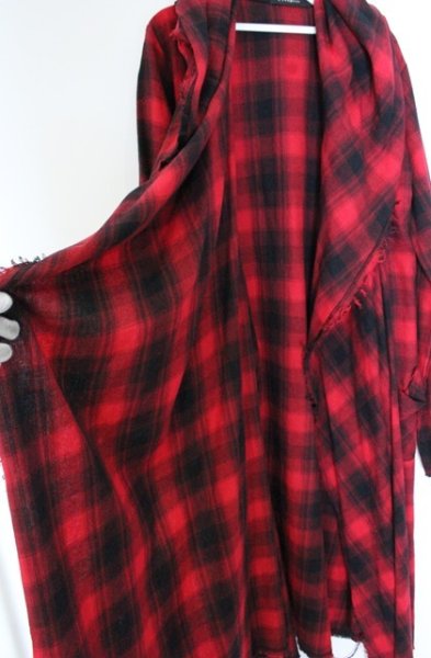 画像4: CIVARIZE / Volcano フード付きロングチェックガウンカーディガン 44 レッド O-26-10-14-028-CI-to-YM-OS (4)