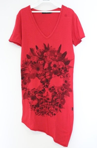 画像1: CIVARIZE / フラワースカルアシンメトリーロングVネックカットソー 44 ピンク O-26-10-14-052-CI-to-YM-OS (1)