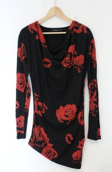 画像1: CIVARIZE / Various薔薇総柄ドレープカットソー 44 ブラックｘレッド O-26-10-14-078-CI-to-YM-OS (1)