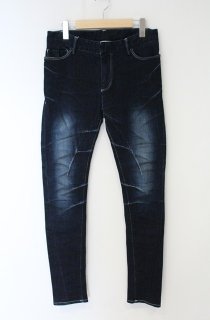 JOHNNY WOLF ストレッチ スキニーデニム 裾ジッパー　サイズ２ JOHNNY WOLF / ジミスパイダー 裾ZIPヒゲデニムパンツ 2 インディゴ O