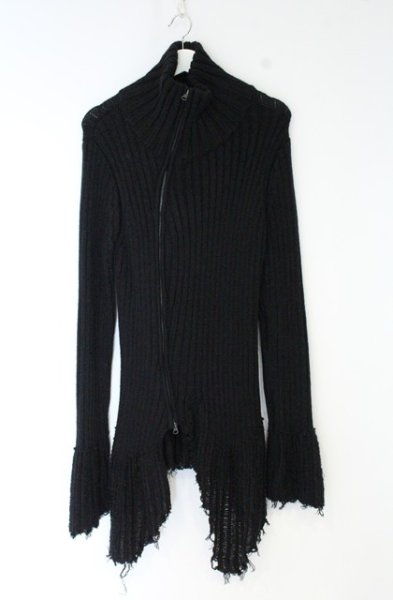 画像1: CIVARIZE / アシンメトリーデストロイジップアップニット 46 ブラック O-26-10-20-016-CI-ja-YM-OS (1)