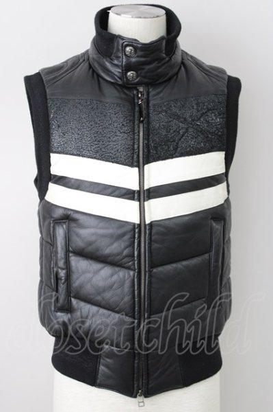 画像1: Roen / ディアスキンレザーベスト 44 ブラックｘホワイト T-23-11-30-1020-Ro-to-YM-ZT-ML027 (1)