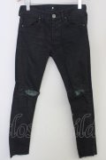 【WINTERセール】青激-SEIGEKI- / ストレッチダメージスキニーパンツ（レザーリペア） 26 ブラック T-24-01-13-033-el-pa-YM-ZT225