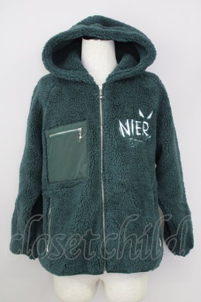 画像1: NieR Clothing / アウター.ロゴ刺繍もこもこ F グリーン T-24-02-14-003-Ni-ou-OW-ZT351