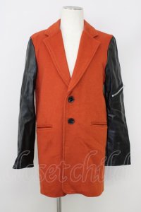 【WINTERセール】ALTER VENOMV / コート.モザイクパッチ切り替えチェスター S オレンジｘブラック T-24-02-14-004-AL-ou-YM-ZT-M014