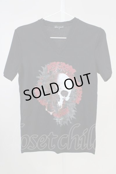 画像1: BLACK VARIA / スカルローズVネック Tシャツ M ブラック T-24-05-15-004-BL-ts-YM-ZT408 (1)