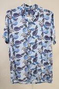 【セール】ZARA / リーフプリント開き襟半袖シャツ EU S ブルー T-24-05-15-019-ZA-sh-YM-ZT058
