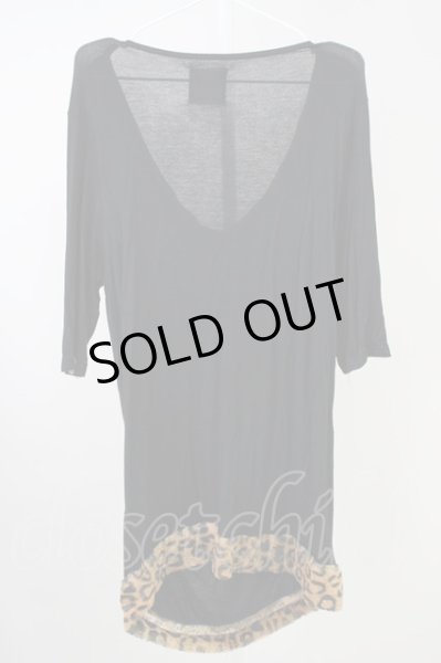 画像2: KMK(KINGLY MASK) / レオパードボアドレープTシャツ  ブラック T-24-08-08-020-KM-ts-YM-ZT016 (2)