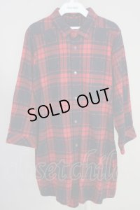 NO ID. / ガーゼチェック7分袖ロングシャツ 2 レッド T-24-08-28-006-NO-sh-YM-ZT077