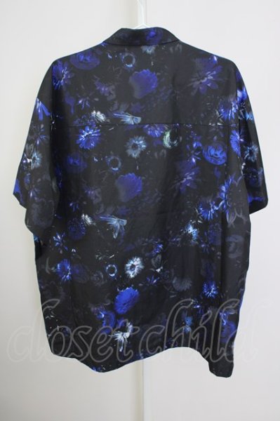 画像2: NO ID. BLACK / 花柄ショートカラーBIGシャツ 2 ブラックｘブルー T-24-09-13-023-NO-sh-YM-ZT165 (2)