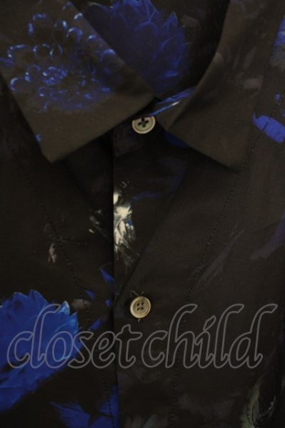 画像3: NO ID. BLACK / 花柄ショートカラーBIGシャツ 2 ブラックｘブルー T-24-09-13-023-NO-sh-YM-ZT165 (3)