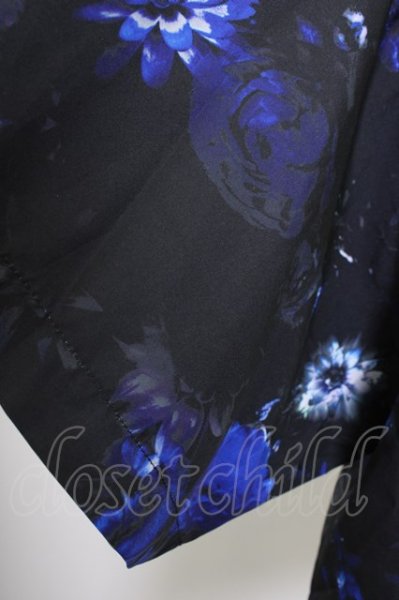 画像4: NO ID. BLACK / 花柄ショートカラーBIGシャツ 2 ブラックｘブルー T-24-09-13-023-NO-sh-YM-ZT165 (4)