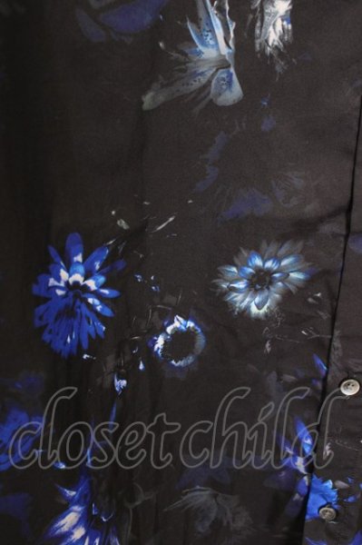 画像6: NO ID. BLACK / 花柄ショートカラーBIGシャツ 2 ブラックｘブルー T-24-09-13-023-NO-sh-YM-ZT165 (6)