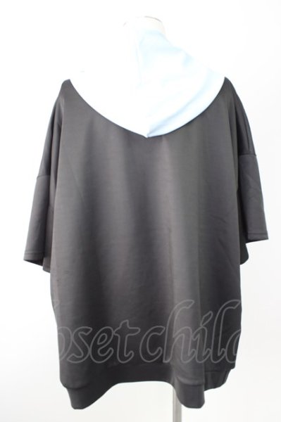 画像2: KMK(KINGLY MASK) / フード切り替え半袖BIGパーカー  ブラックｘブルー T-24-09-13-032-KM-to-YM-ZT165 (2)