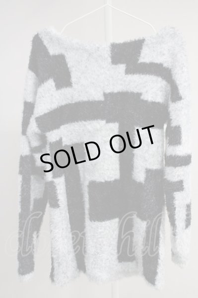 画像2: CIVARIZE / Lead フェザーヤーンダブルジャガード総柄 46 ブラックｘホワイト T-24-10-29-003-CI-to-YM-ZT (2)