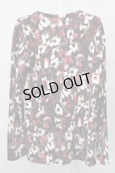 画像2: SEANA / パイルジャガード総柄Vネックカットソー L ブラックｘレッド T-25-01-15-004-SE-to-YM-ZT (2)