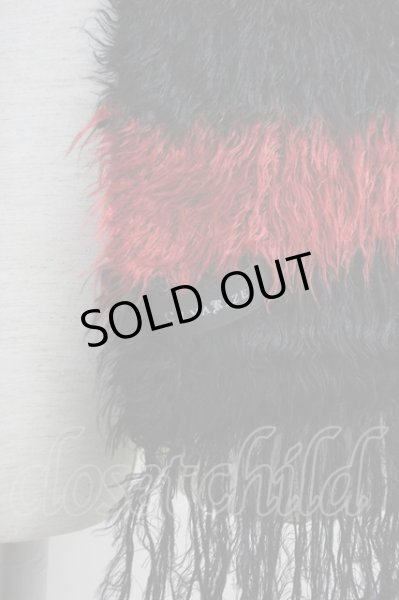 画像3: CIVARIZE / フェザーヤーンボーダーマフラー  ブラックｘレッド T-25-02-05-023-CI-za-YM-ZT (3)