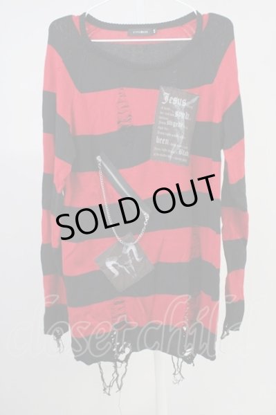 画像1: CIVARIZE / パッチ付きクラッシュボーダーニット 44 レッドｘブラック T-25-02-05-009-CI-to-YM-ZT (1)