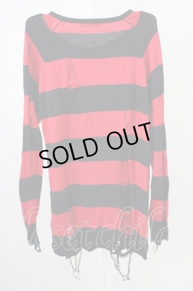 画像2: CIVARIZE / パッチ付きクラッシュボーダーニット 44 レッドｘブラック T-25-02-05-009-CI-to-YM-ZT (2)