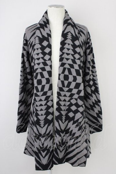 画像1: CIVARIZE / Mirror ジオメトリックニットガウンカーディガン 44 ブラックxグレー T-25-02-05-015-CI-to-YM-ZT091 (1)