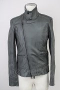 AKM / ゴートシュリンクレザーダブルライダースジャケット  グレー T-25-02-13-007-AK-ou-YM-ZT-ML005
