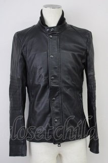 AKM / ストレッチラムレザーZIPUPシャツジャケット 44 ブラック O-24