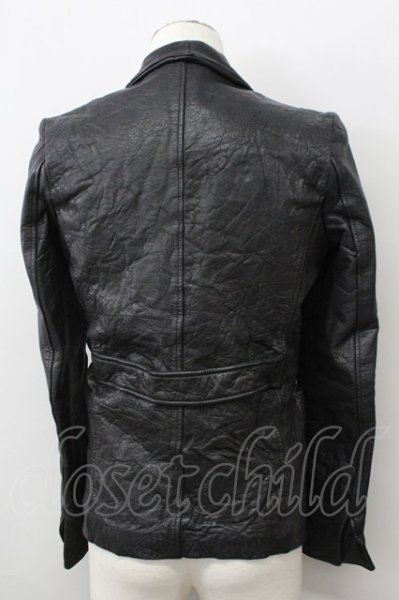 画像2: AKM / ワンフックカウレザーテーラードジャケット S ブラック T-25-02-19-005-AK-ou-YM-ZT-ML031 (2)