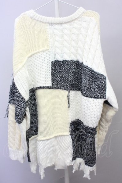 画像2: CIVARIZE / パッチワーク風ビッグプルオーバーニット F オフホワイト T-25-02-20-001-CI-to-YM-ZT001 (2)